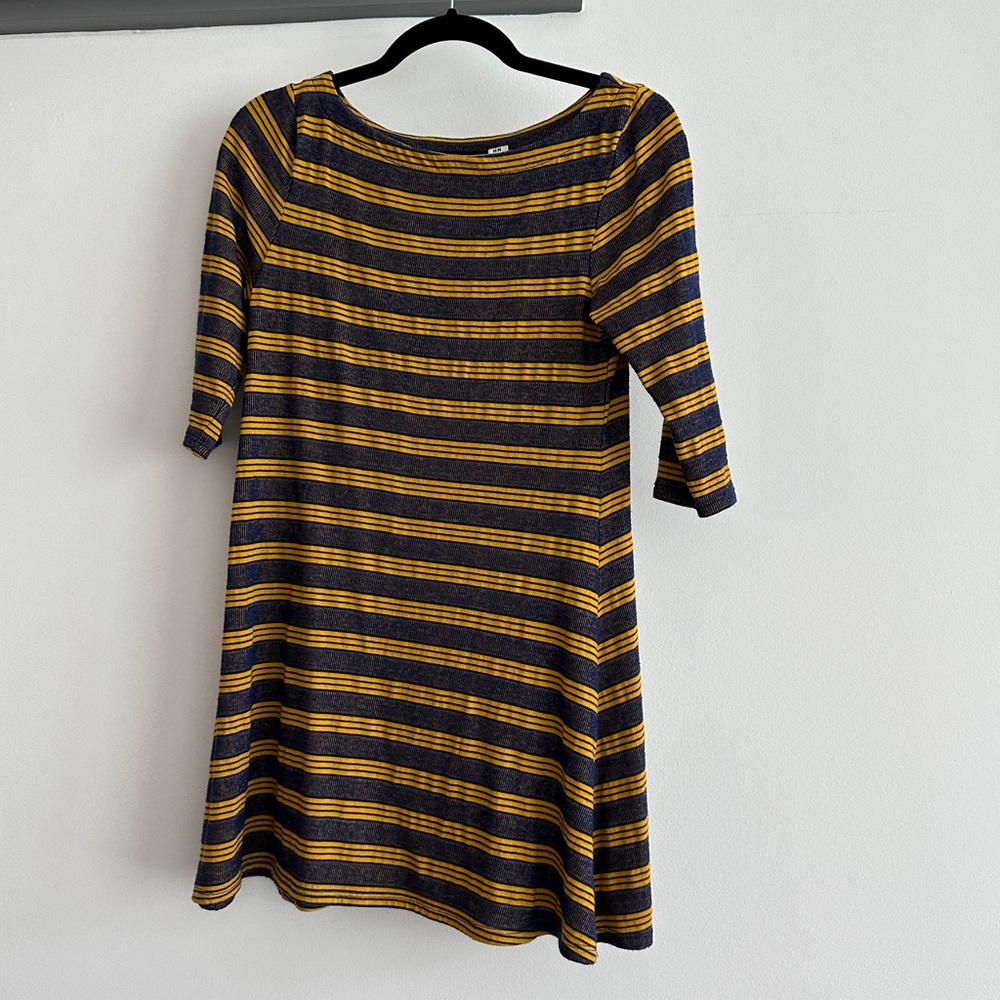 Urban Outfitters 3/4 Sleeve Blue and Yellow Striped Dress